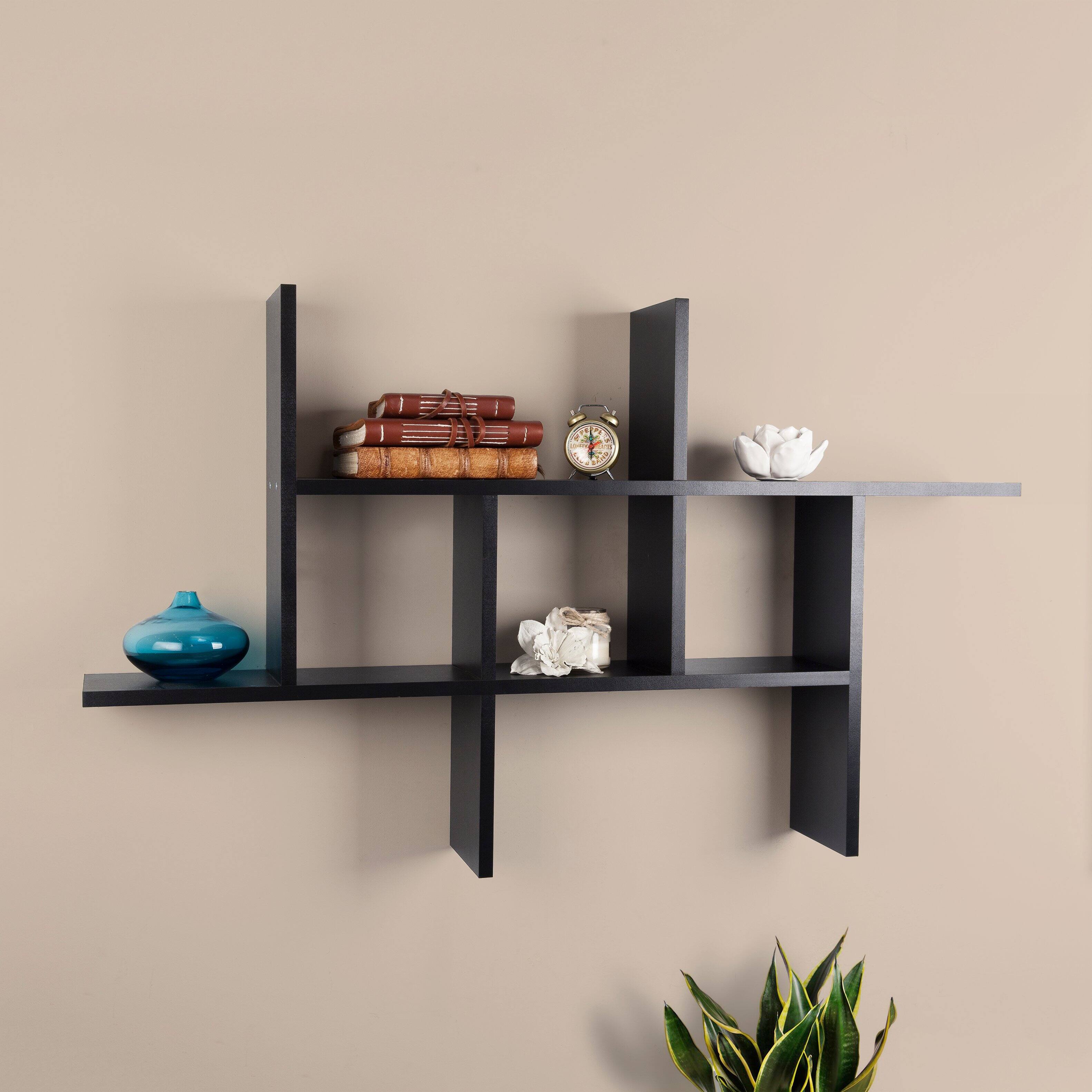 Left. Danya B - Cantilever Wall Shelf - Black - Black.