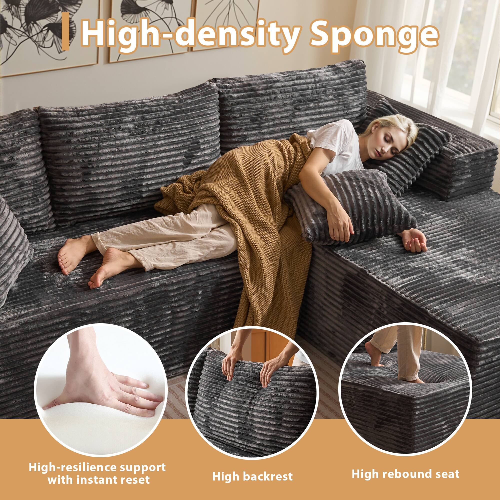 High-density Sponge

- High-resilience support with instant reset
- High backrest
- High rebound seat
