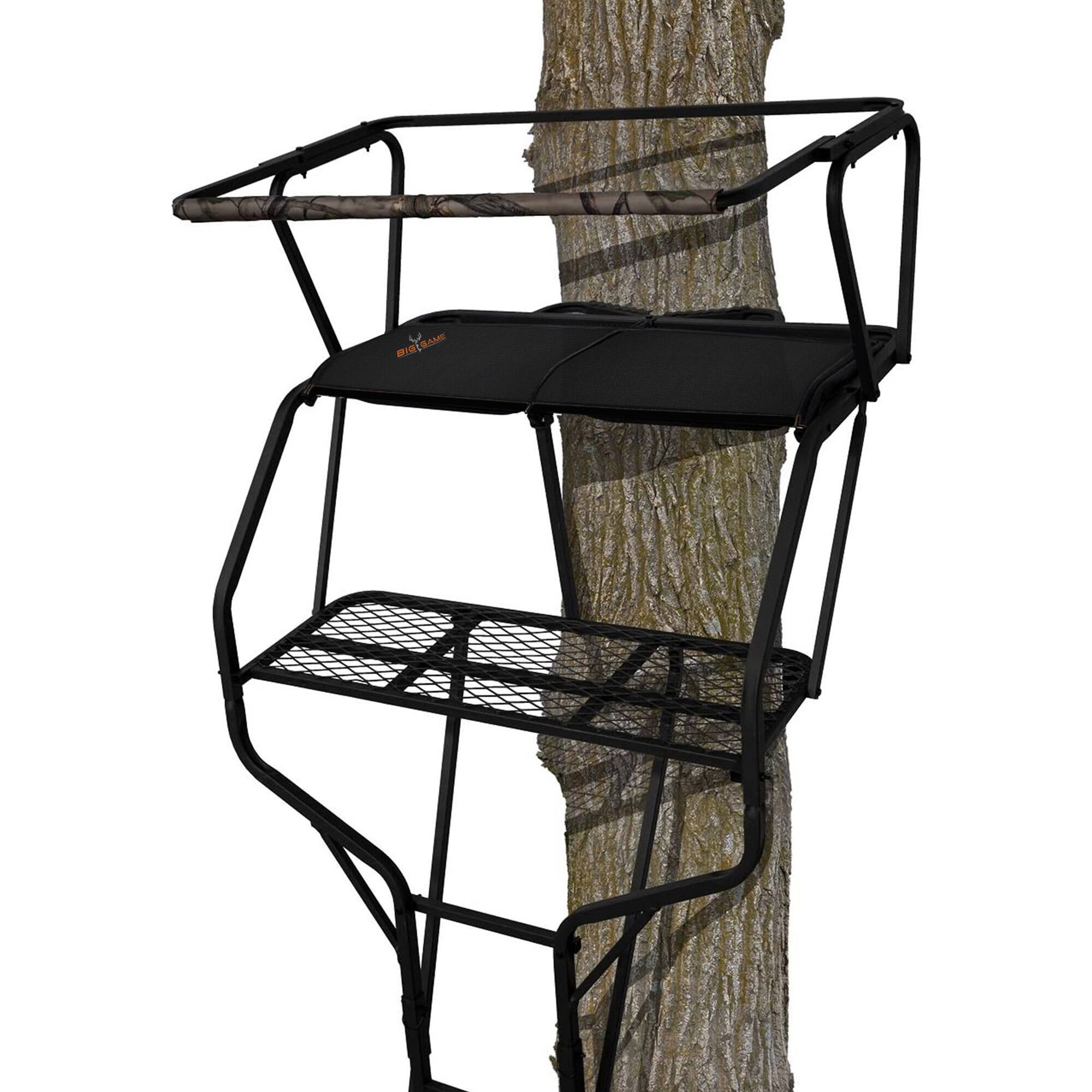 Front. Big Game Treestands - Big Game Guardian XLT 18 Foot 2 Person Deer Hunting Ladder Climbing Tree Stand - Camo/Black.