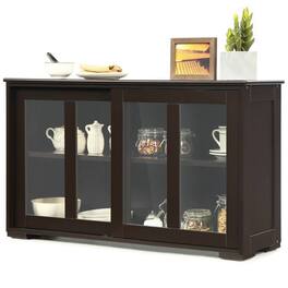 Hivvago - Wood Buffet Kitchen Dining Sideboard Storage Cabinet w/ Glass Sliding Door - Brown