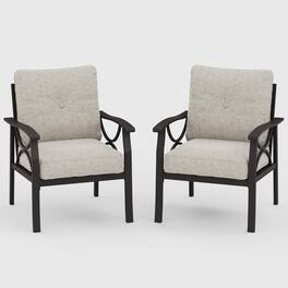 Mondawe - Set of 2 All-Weather Metal Armchairs with Cushions - Light Khaki+Beige