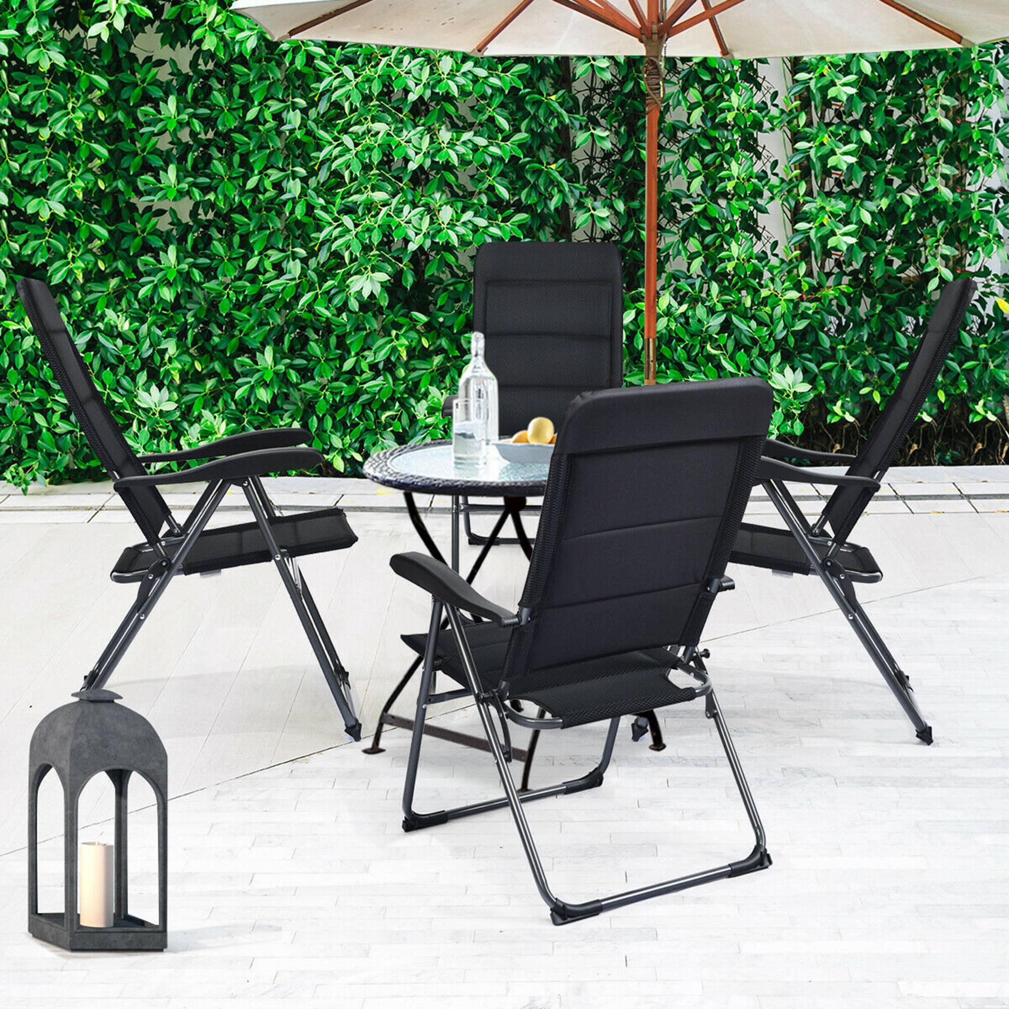 Alt View 3. Gymax - Gymax 4PCS Patio Folding Chairs Back Adjustable Reclining Padded Garden Furniture - Black.