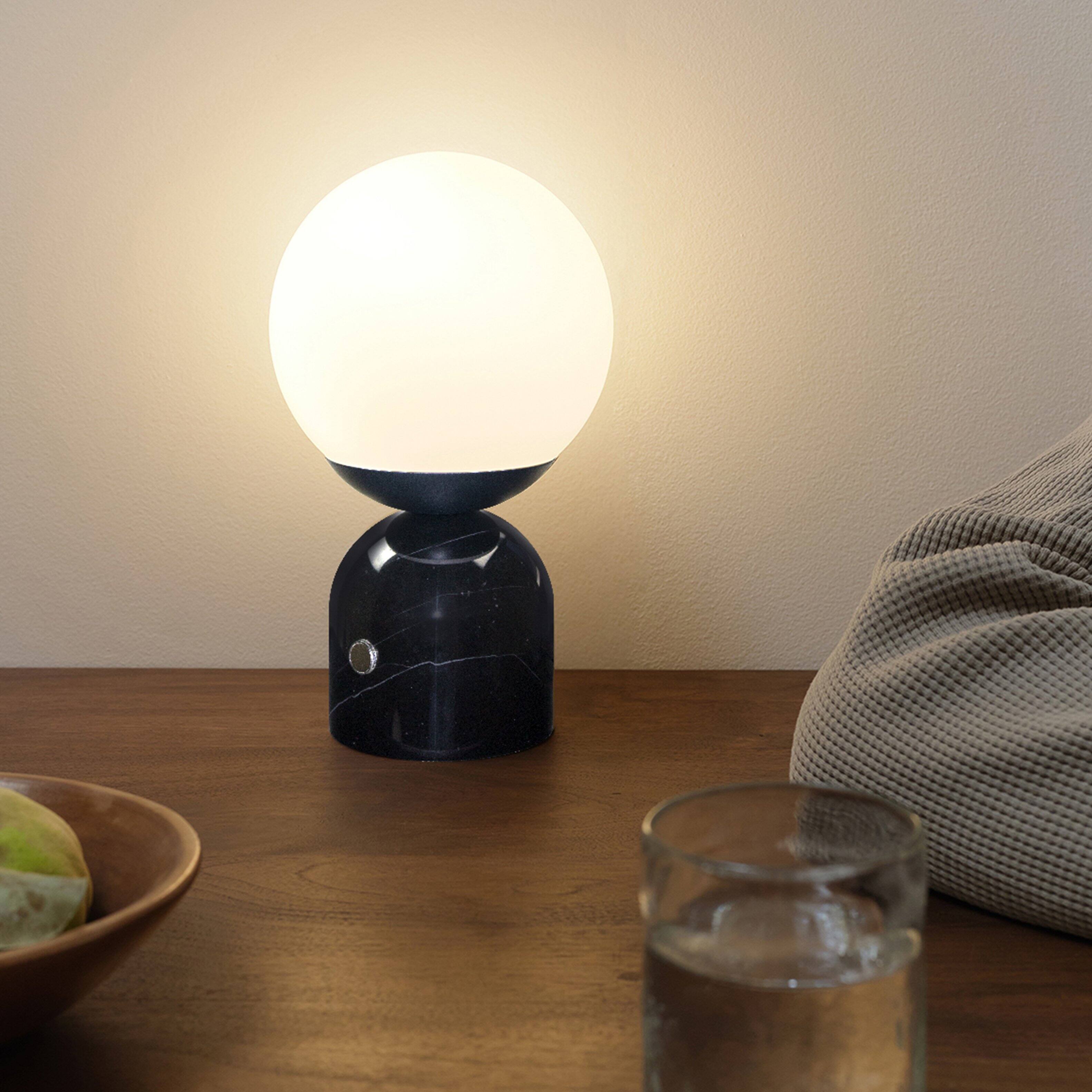 Alt View 5. Brightech - Mila LED Modern Contemporary Round Globe Dimmable Bedside Nightstand Desk Lamp with Frosted White Glass Shade - Glossy Classic Black Marble.