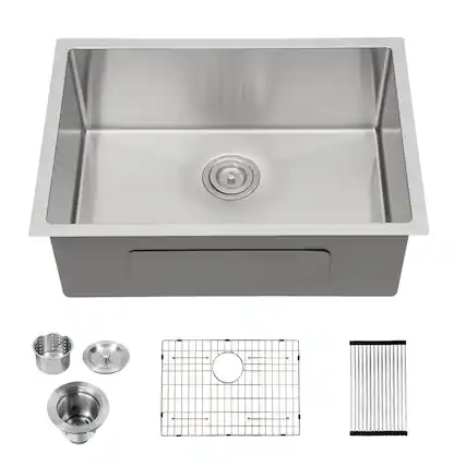 Front. Lordear - 27x18x10 Inch Undermount kitchen Sink Under Mount 16 Gauge T304 Stainless Steel Single Bowl sink - Stainless steel.