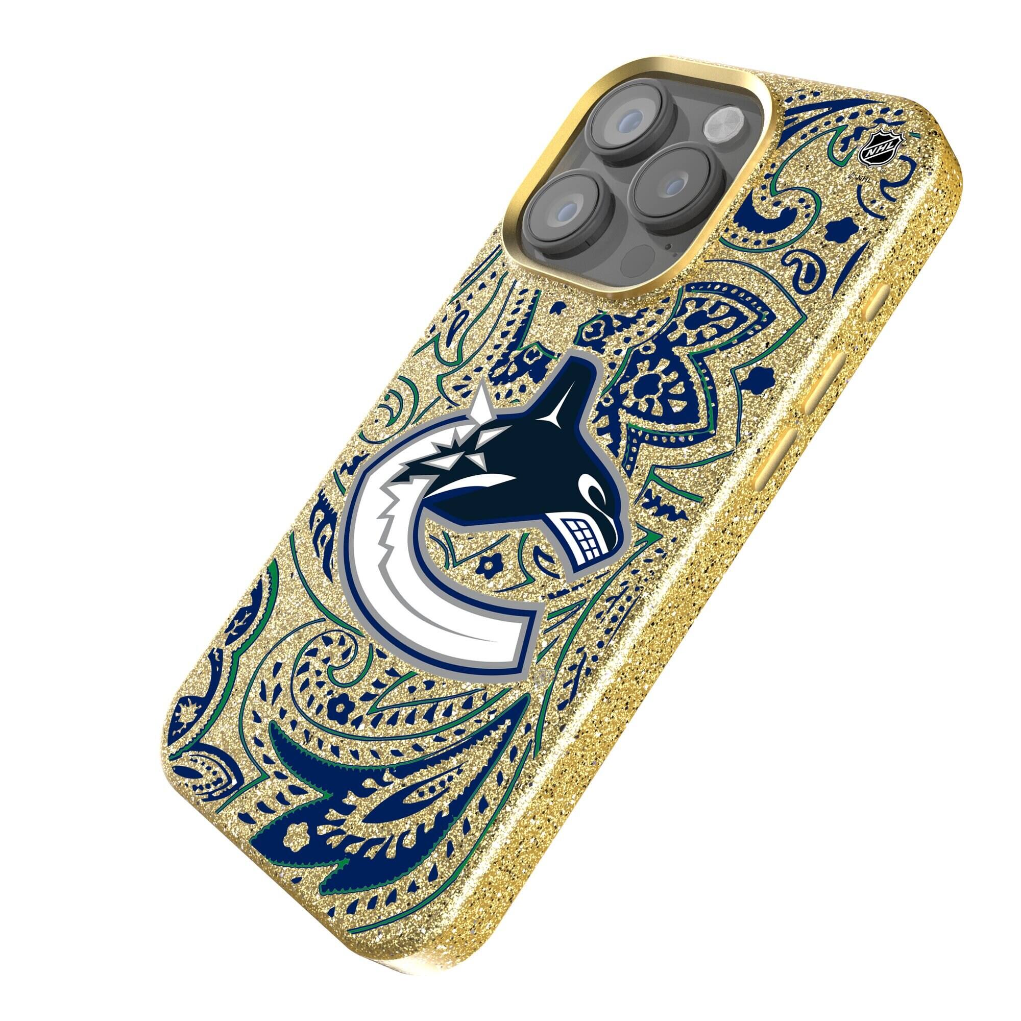 Alt View 1. Keyscaper - Gold Vancouver Canucks Paisley Bling iPhone Case - 16 - Gold.