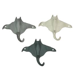 Zeckos - Set of 3 Stingray Wall Hooks - 6.25" - Blue, Gray, White - Coastal Decor - Multicolored