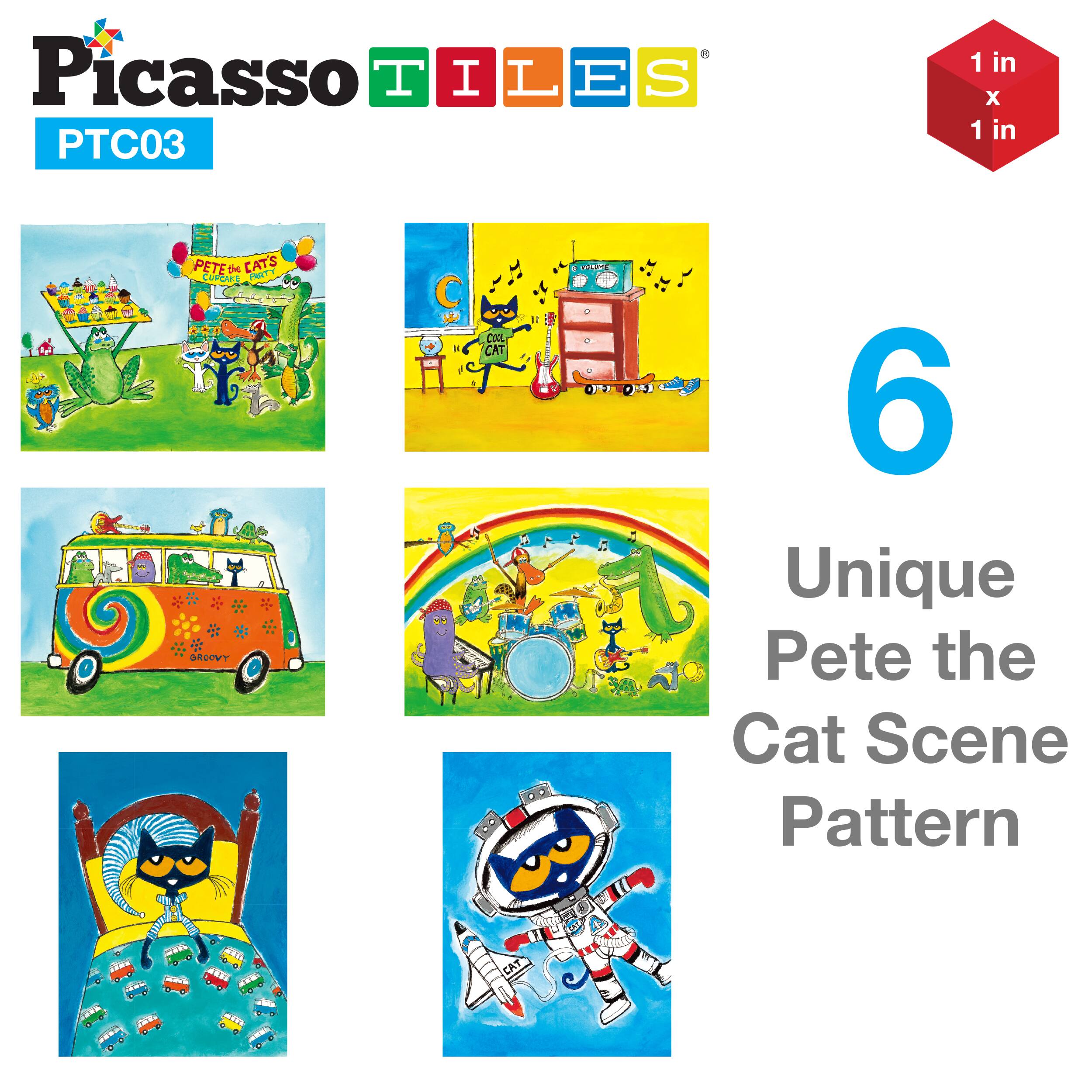 Picasso TILES  
PTC03  

1 in x 1 in  

6 Unique Pete the Cat Scene Pattern