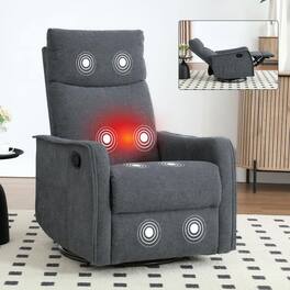 Kadyn - Fabric Heat Massage Recliner Chair, 8 Vibration Modes & Lumbar Heat, Rocker Swivel - Gray