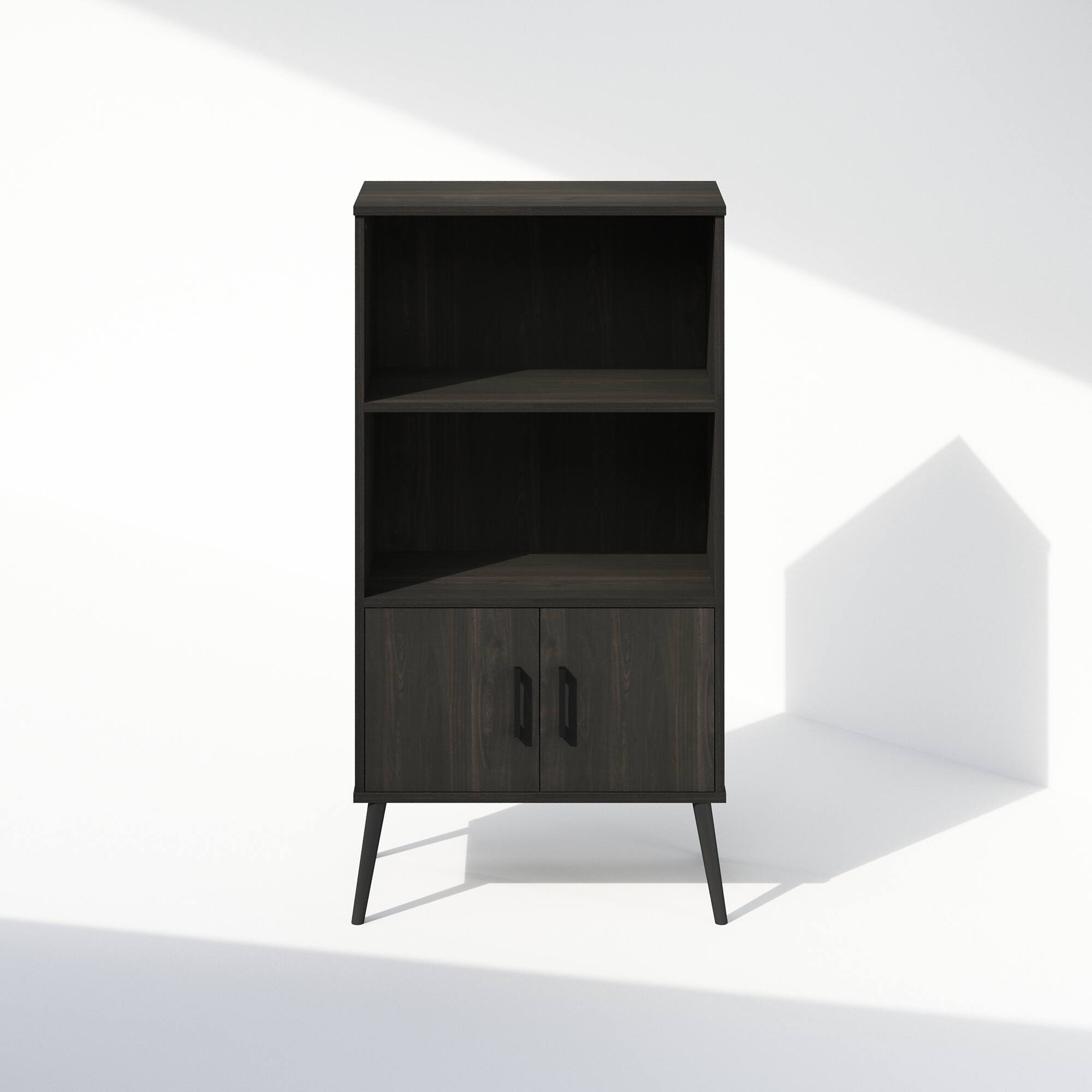 Alt View 2. Furinno - Furinno Mid-Century Open Display Shelves & Storage Cabinet with Wooden Legs, Espresso - Espresso.