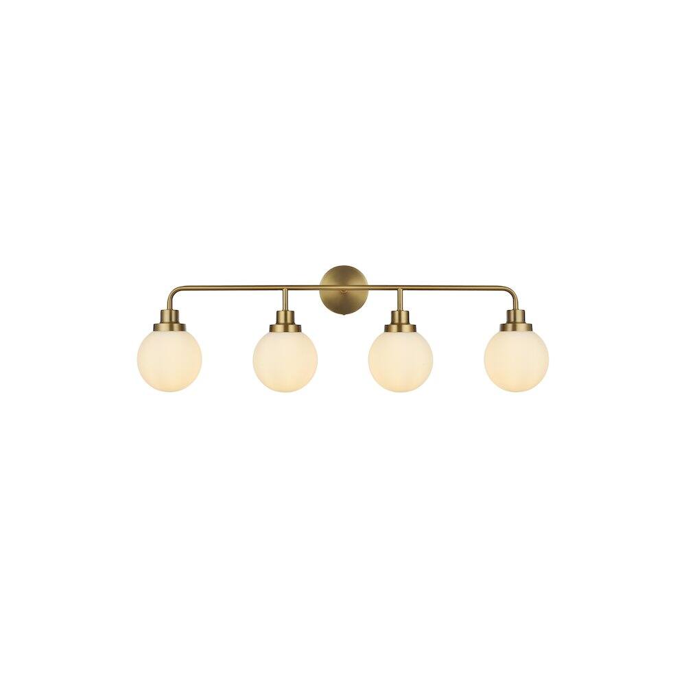 Back. Living District - Hanson 37 inch Wall Sconce in Satin Gold - Satin Gold And Opal White.