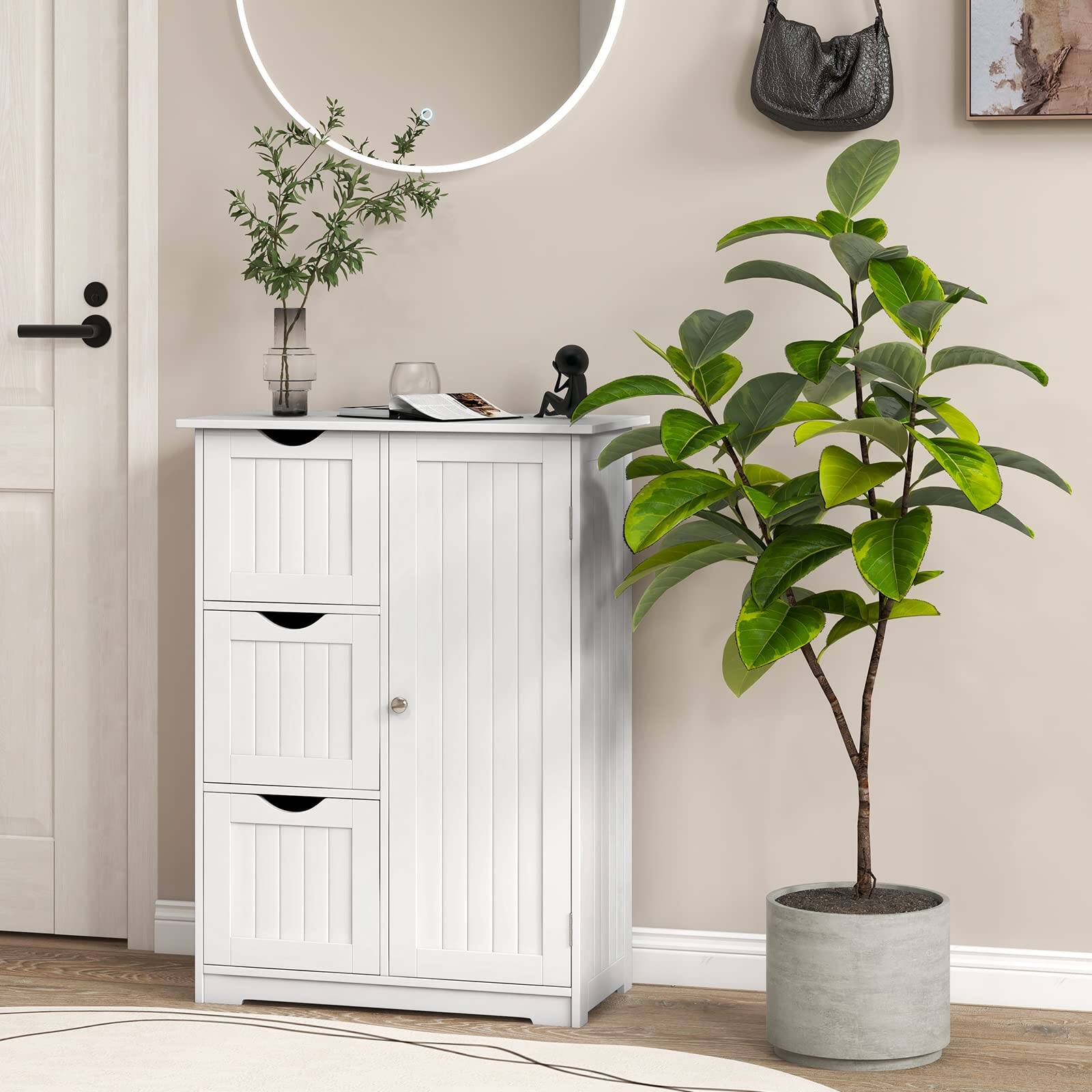 Alt View 9. Ecooso - Freestanding Floor Storage Cabinet with Adjustable Shelves, 4 Drawers, 1 Door - White.