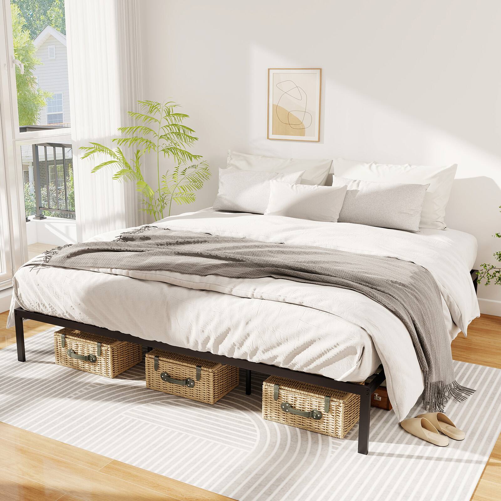 Alt View 3. Gymax - Gymax King Size Metal Bed Frame Heavy Duty Support Slats Mattress Foundation - Black.