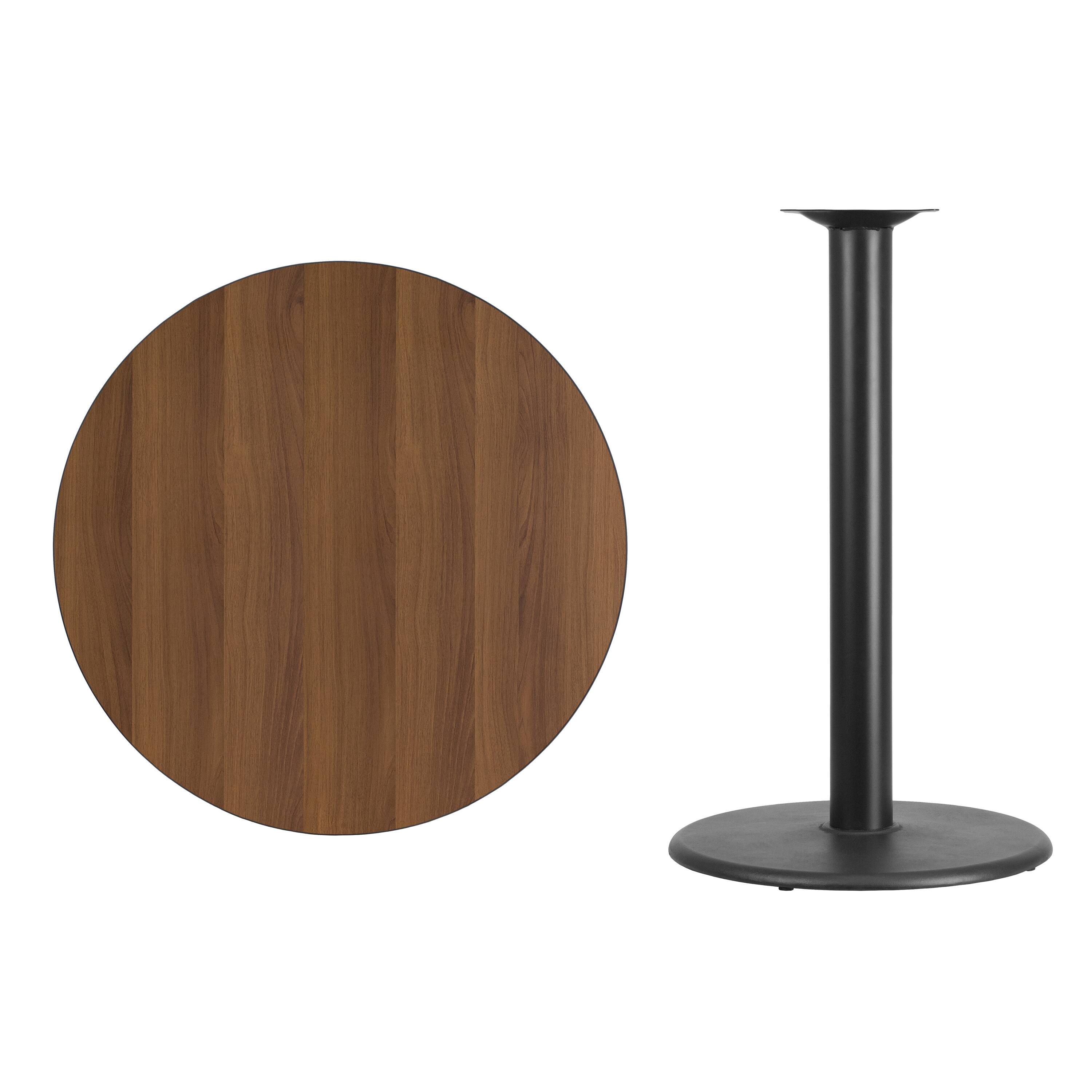 Alt View 2. Emma + Oliver - 36" Round Laminate Table Top with 24" Round Bar Height Table Base - Walnut.