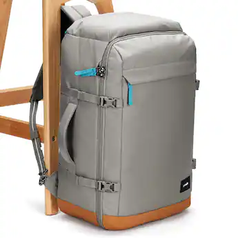 antitheft travel backpack Tourer Women's Anti-Theft Leather for Women equivalent to 60 recycled plastic bottles GO 44L Carry-on Backpack, Stone