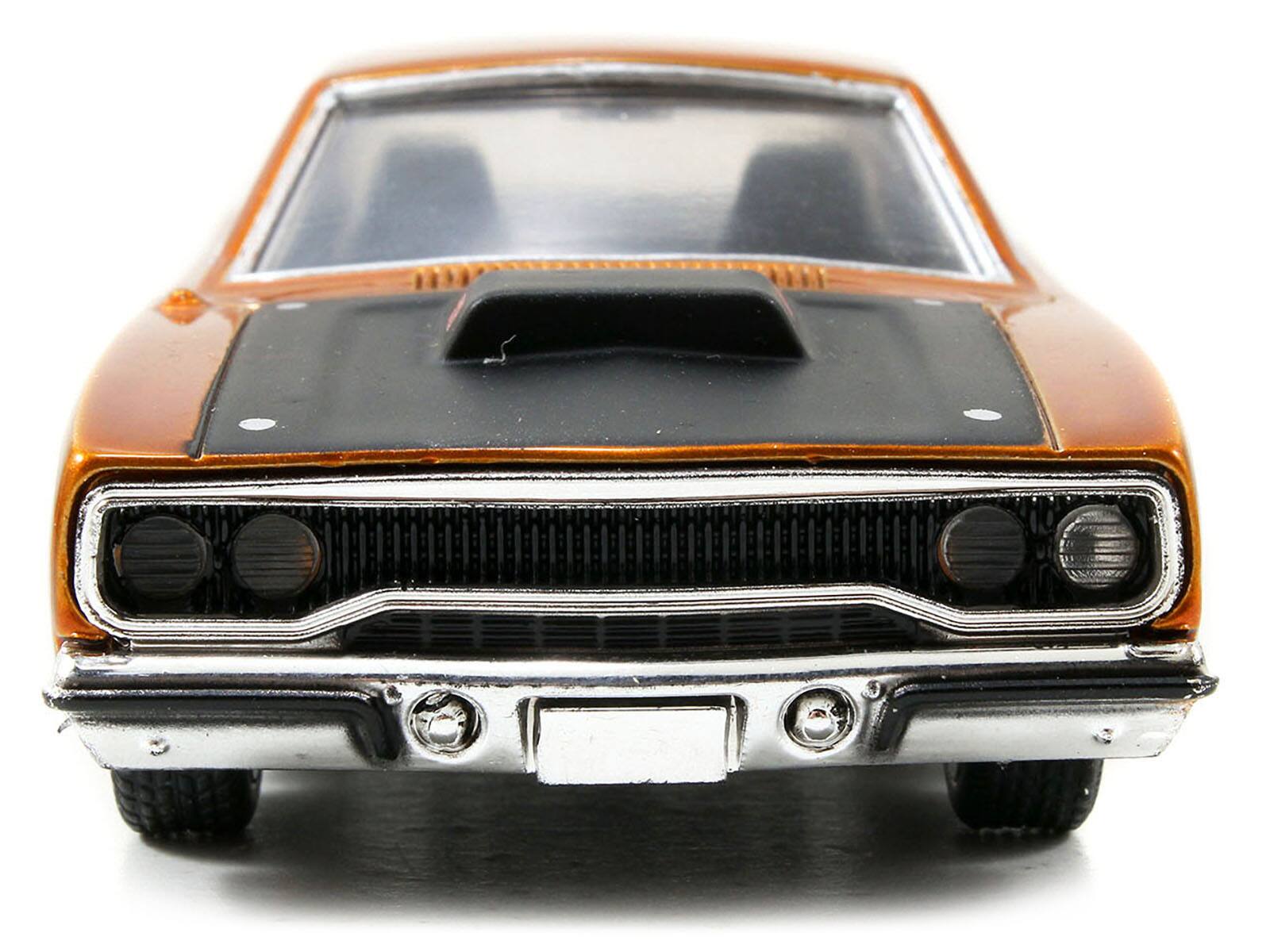 Left. Jada - Dom's Plymouth Road Runner Orange Metallic with Matt Black Hood "Fast & Furious" Series 1/32 Diecast Model Car by Jada - Orange Metallic With Matt Black .