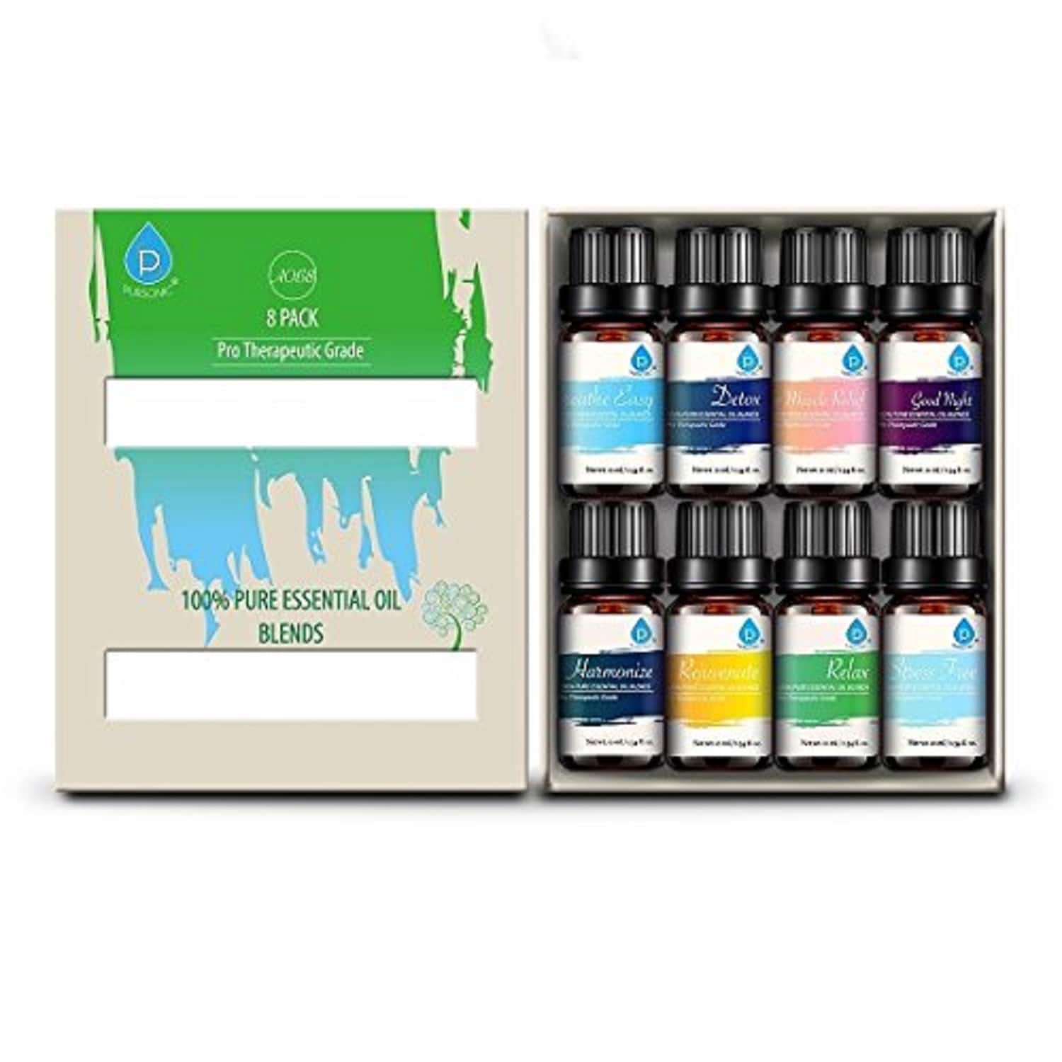 Pursonic - 8 Pack of 100% Pure Essential Aromatherapy Oils - Multicolor