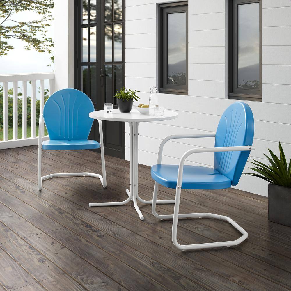 Alt View 9. Crosley Furniture - Griffith 3Pc Retro Outdoor Bistro Set - Bistro Table & 2 Chairs - Sky Blue Gloss.