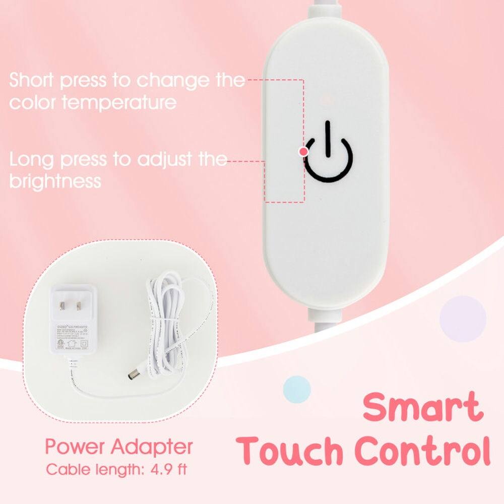 Short press to change the color temperature  
Long press to adjust the brightness  

Smart Power Adapter  
Touch Control  
Cable length: 4.9 ft