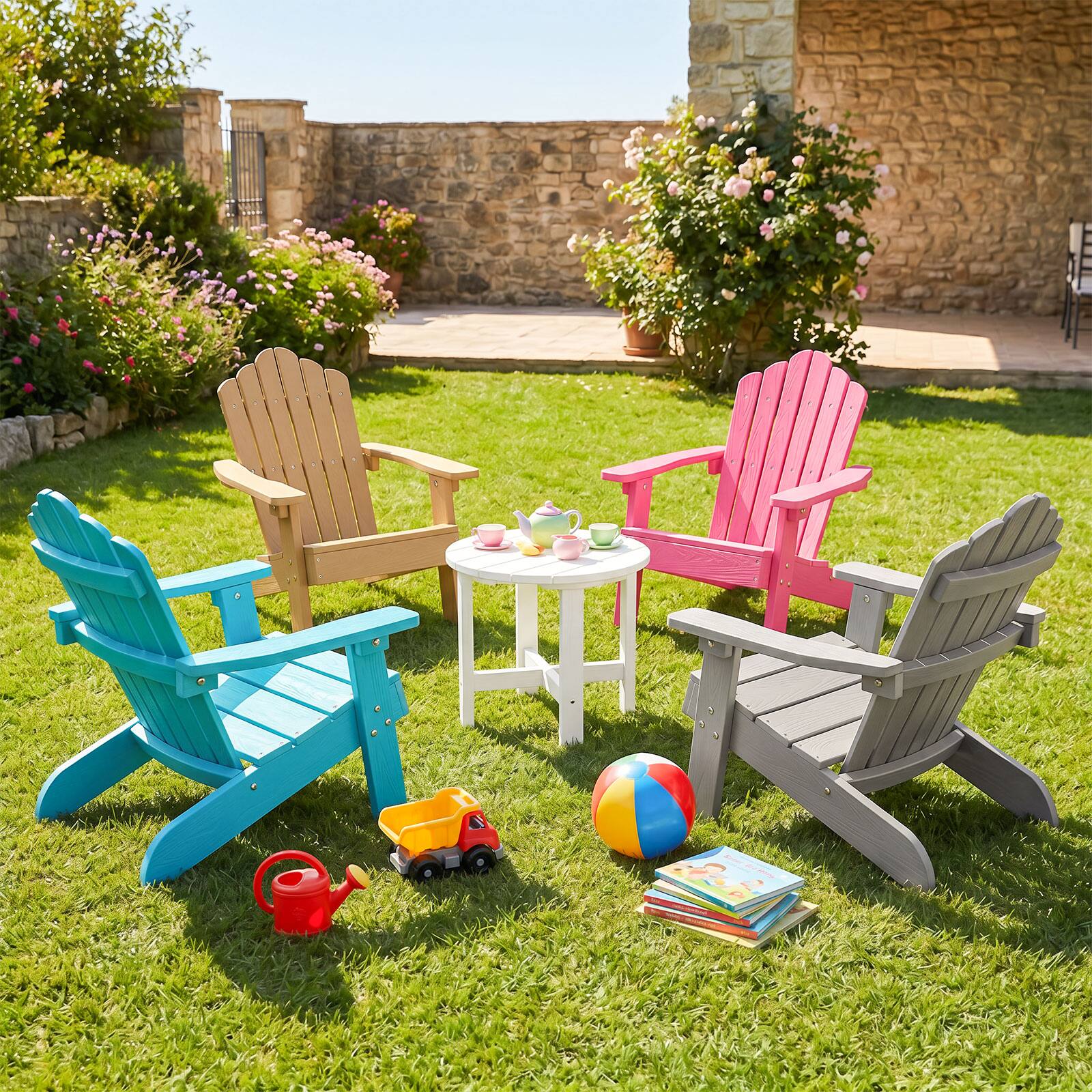 Alt View 3. Gymax - Gymax 4PCS Kids Adirondack Chairs w/Tilted High Backrest Wide Armrests & Angled Seat Grey - Grey.