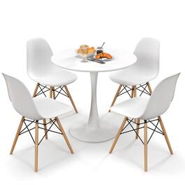 Gymax - 5 PCS Dining Set Modern Round Dining Table 4 Chairs for Small Space Kitchen - White, Natural