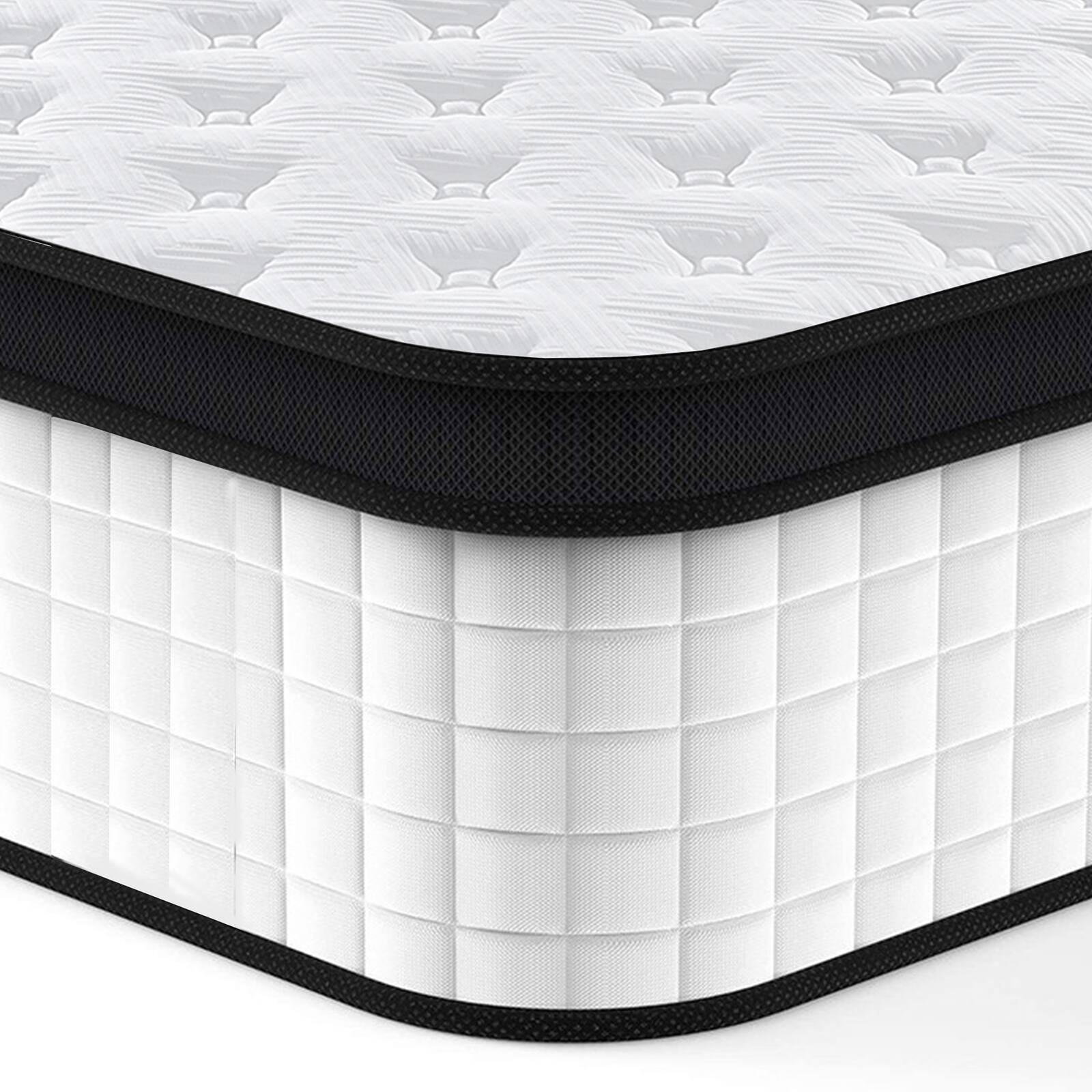 Alt View 7. Chateau Abodes - 12'' Twin Size Hybrid Mattress, Diamond Innerspring & Cooling Gel Memory Foam for Pressure Relief & Motion Isolation - White+Black.