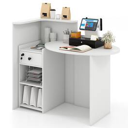 Ecooso - Reception Desk Counter with Open Shelf and Locking Drawer, Front Office Workstation - White