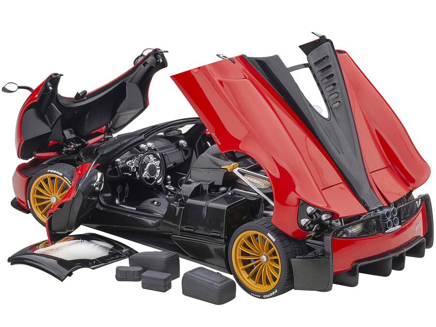 Model A Format Compasition Pagani Huayra Roadster Rosso Monza Red and Carbon with Luggage Set 1/18 ...