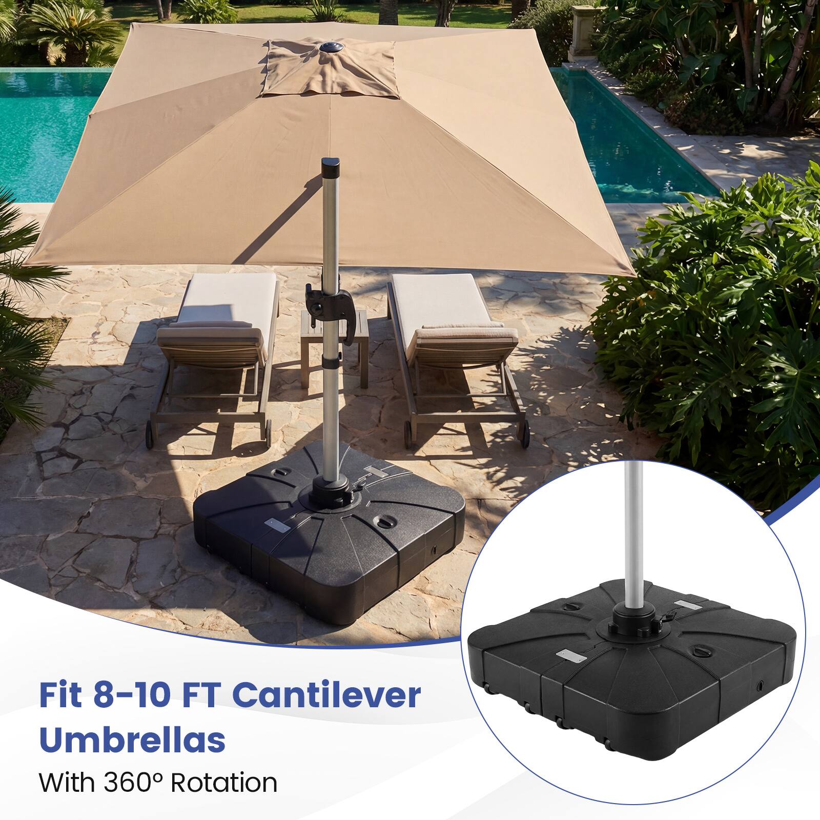 Fit 8-10 FT Cantilever Umbrellas  
With 360° Rotation