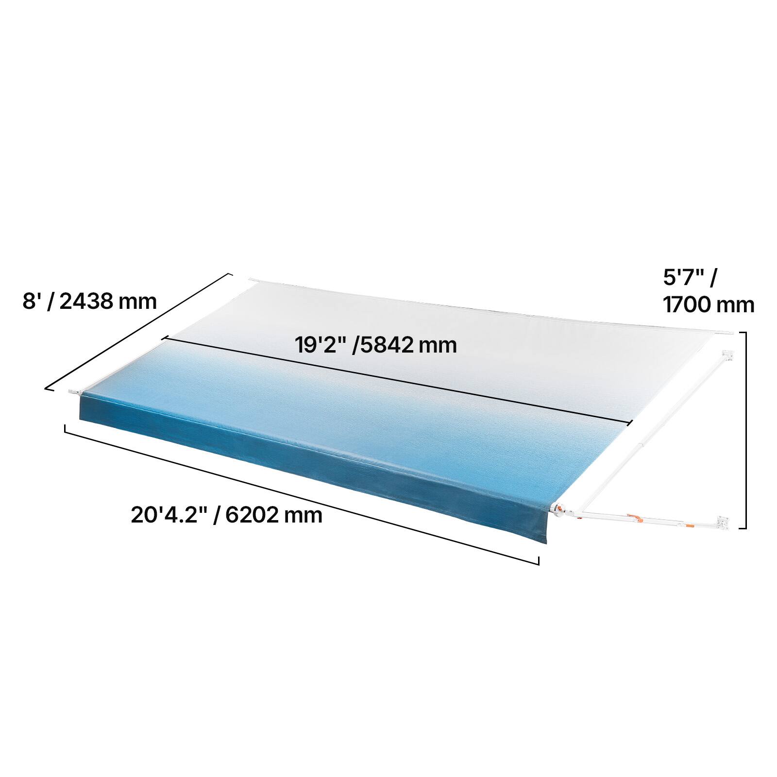 8' / 2438 mm  
5'7" / 1700 mm  
19'2" / 5842 mm  
20'4.2" / 6202 mm