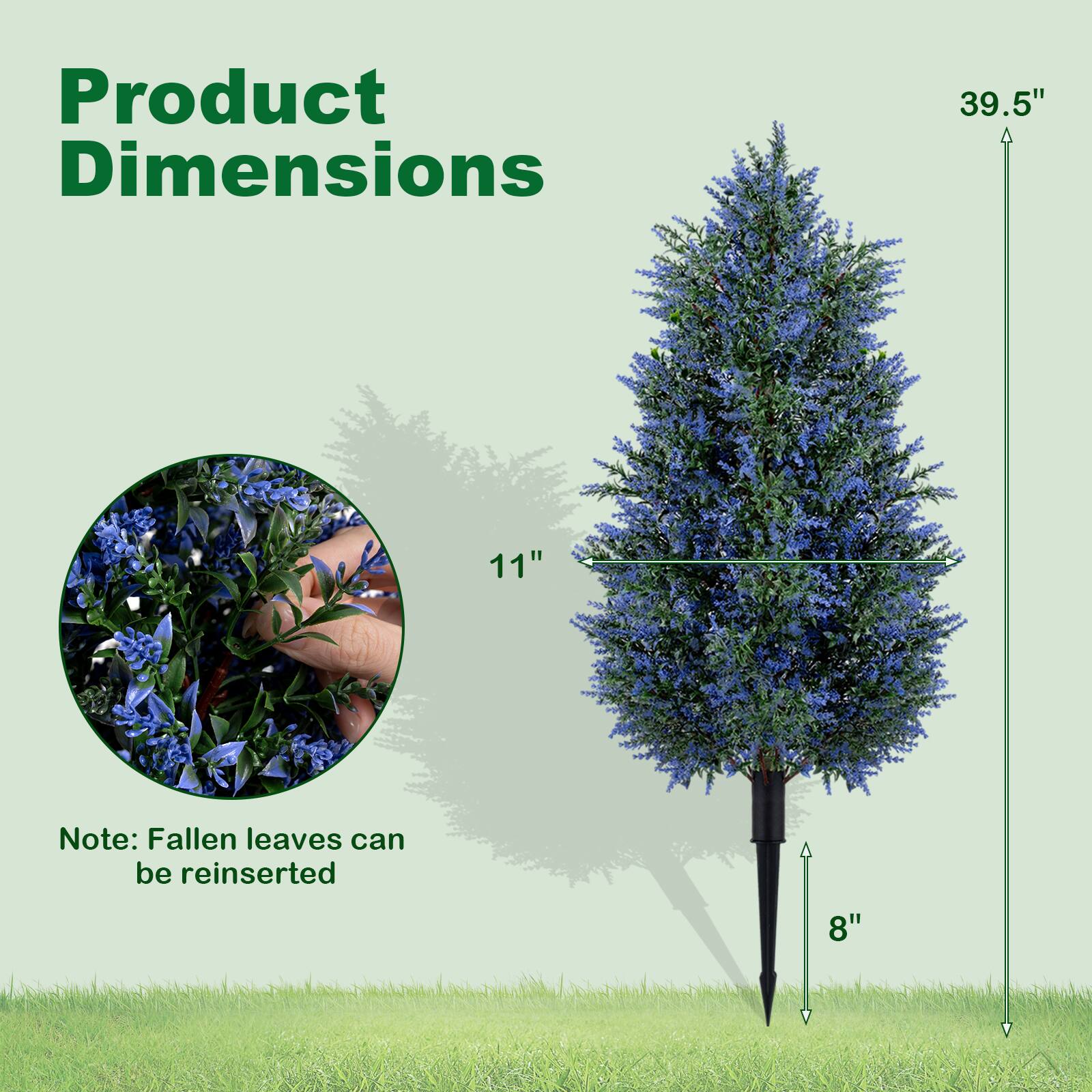 Product Dimensions: 39.5" x 11" x 8"  
Note: Fallen leaves can be reinserted