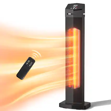 Front. Airo Comfort - 1500-Watt 36 in Indoor/Outdoor Infrared Tower Space Heater with Remote Control and IP55 Weather Resistance Black.