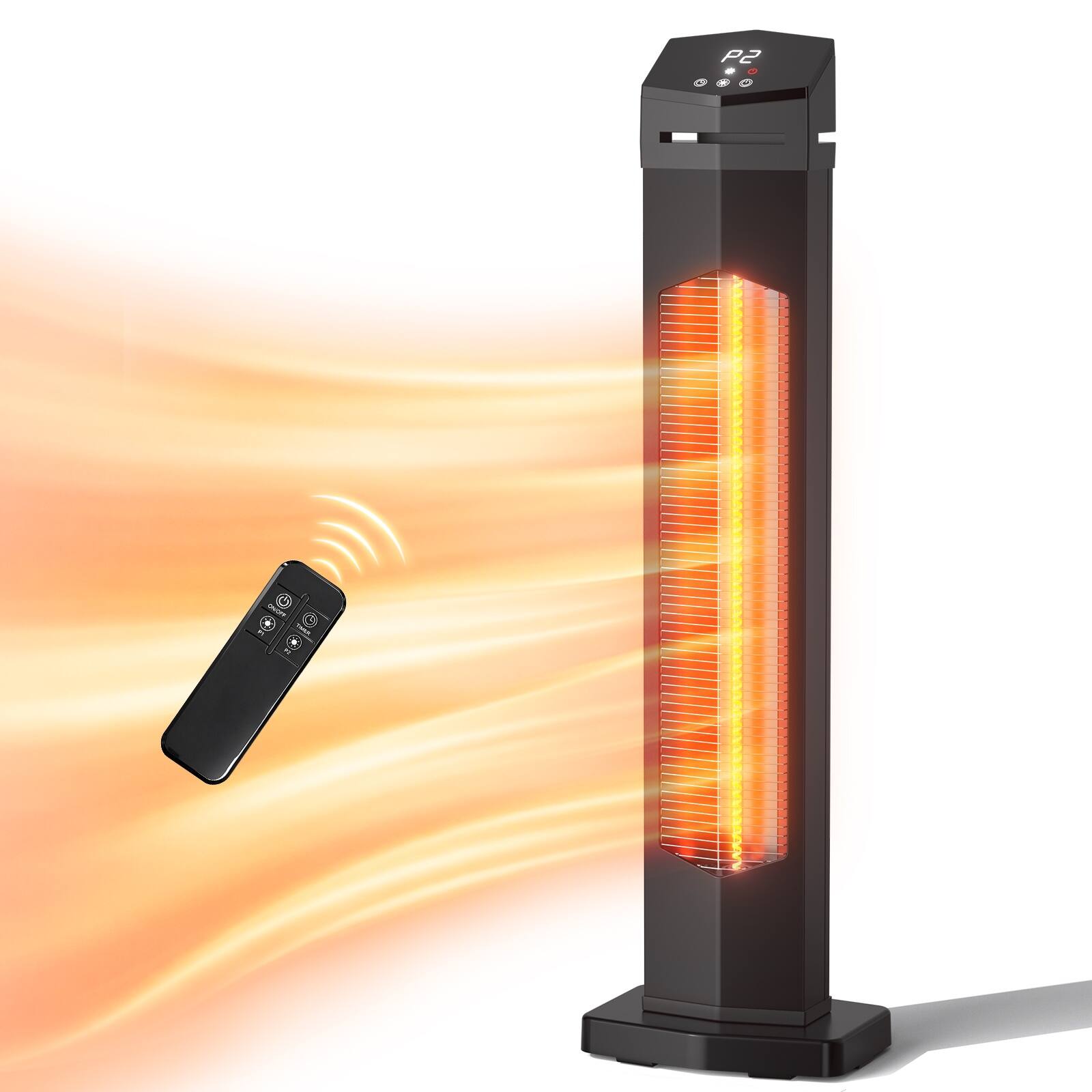 Front. Airo Comfort - 1500-Watt 36 in Indoor/Outdoor Infrared Tower Space Heater with Remote Control and IP55 Weather Resistance Black.
