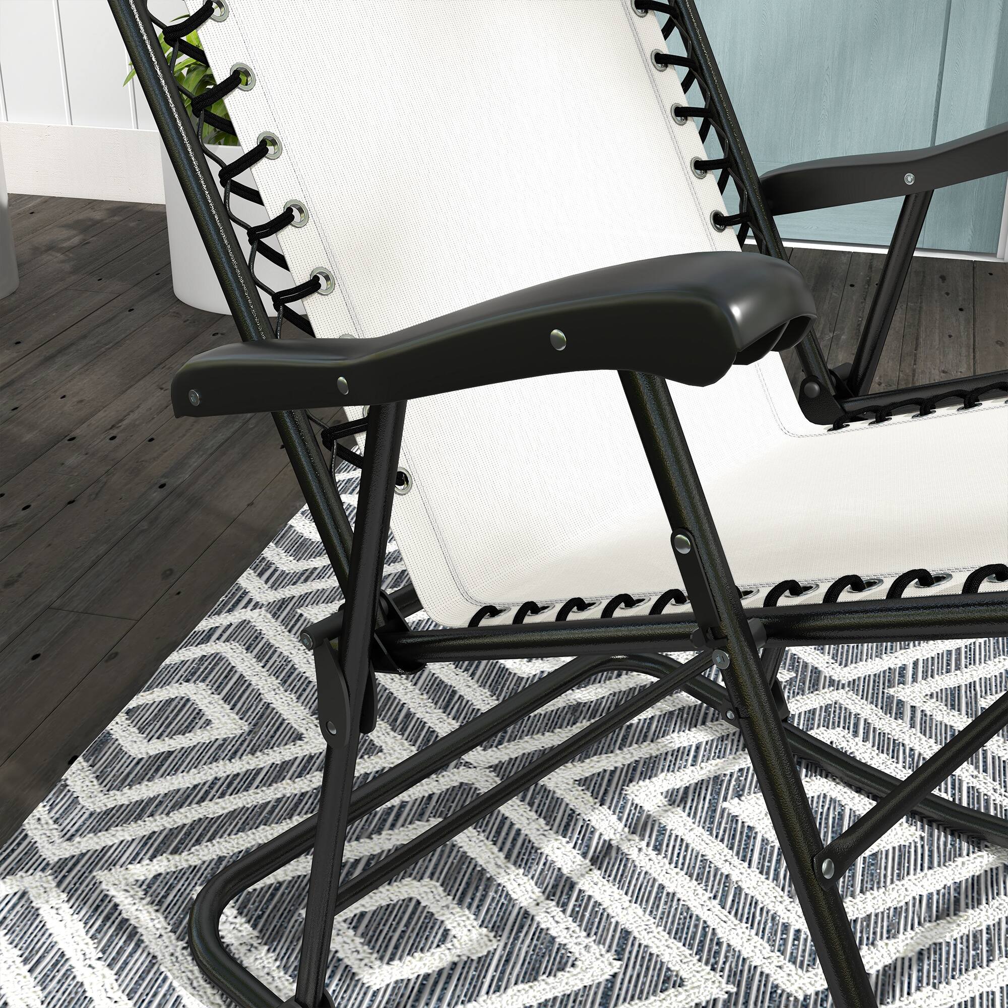 Alt View 5. Outsunny - 2 Piece Outdoor Rocking Chair Set, Patio Folding Lawn Rocker Set with Headrests for Yard, Patio, Deck, Backyard - Cream White.