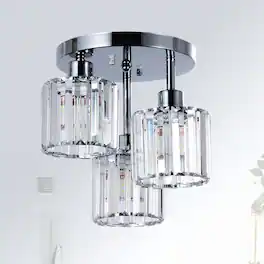 MERAVOM - Crystal Semi Flush Mount Ceiling Light,3-Light Modern Close to Ceiling Light Fixtures with Clear Crystal Shade for Foyer - Silver
