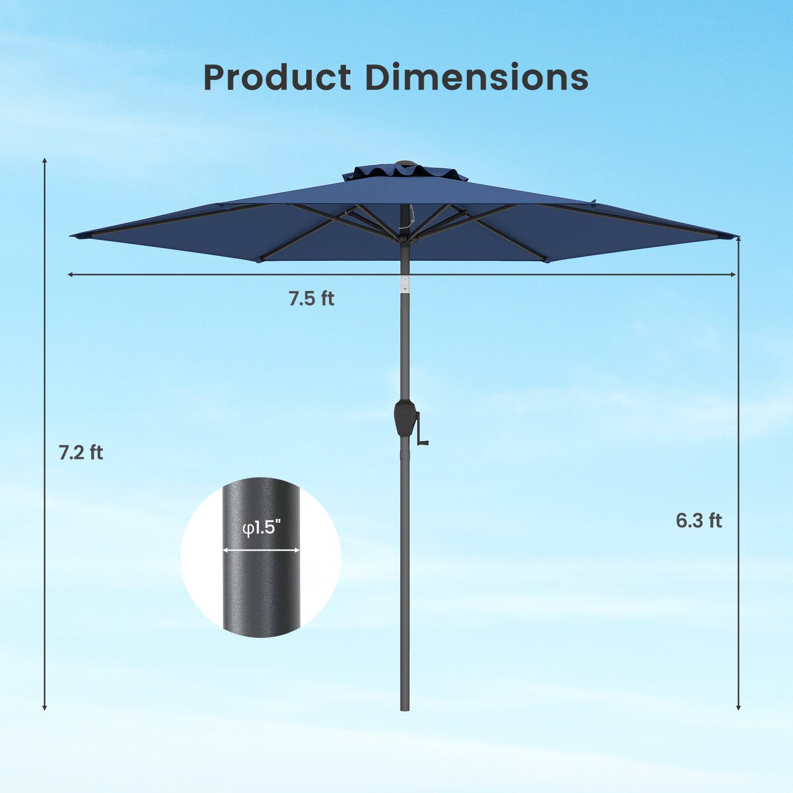 Product Dimensions: 7.5 ft, 7.2 ft, 1.5", 6.3 ft