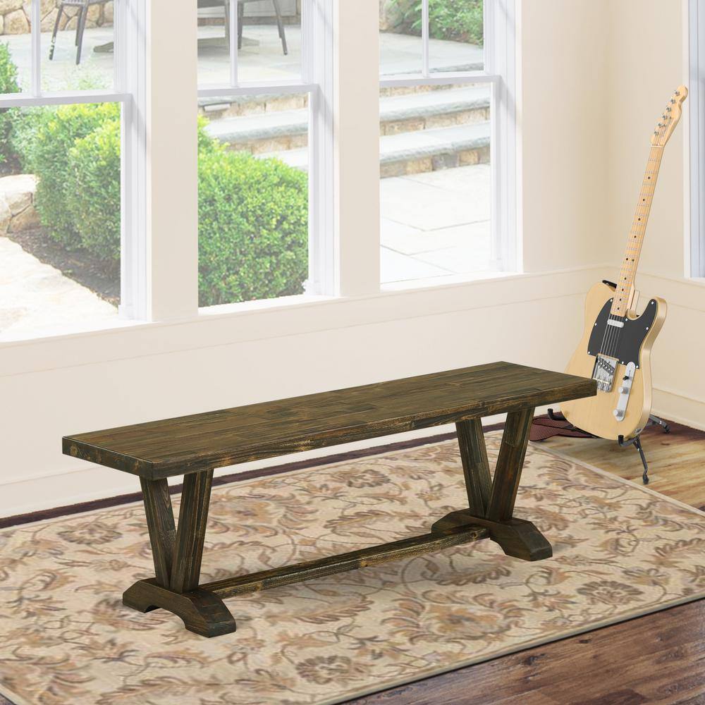 Back. East West Furniture - V-Style Mid Century Modern Dining Bench with Wooden Seat - Brown.