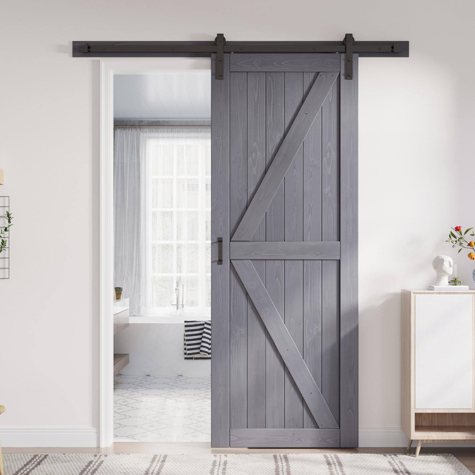 Front. Empire DigiLabs - 36in X 84in Wood Barn Door Slab With 6 Hardware Track Kit Included Double Surfaces Simple Assembly Is Requi... - 36X96 Wood.