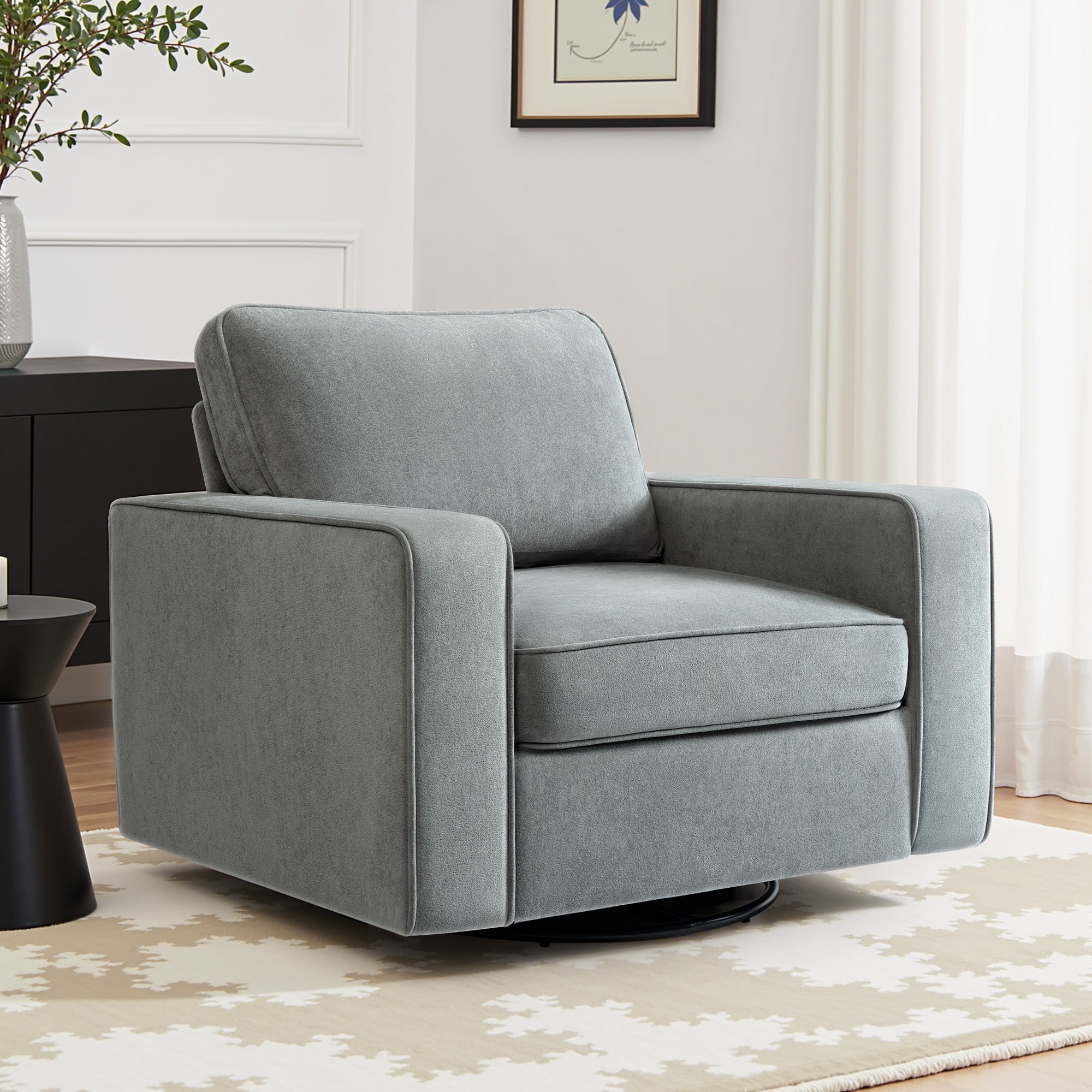 Brick Attic - 36.2"Wide Swivel Accent Chair,360° Rotation Upholstered Comfortable Cushioned Seating, Pillowback Glider Rocking Chair - Gray