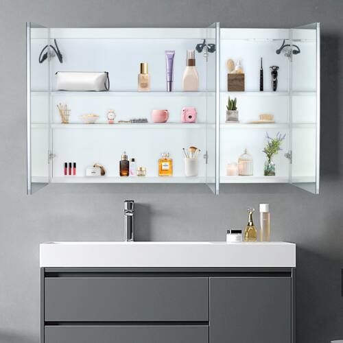 Alt View 4. Winado - 48" x 28" Wall-mounted Bathroom Makeup Cabinet with 3 Color LED Lighted Mirror & Charging Station Anti-Fog Touch Sensor - White.