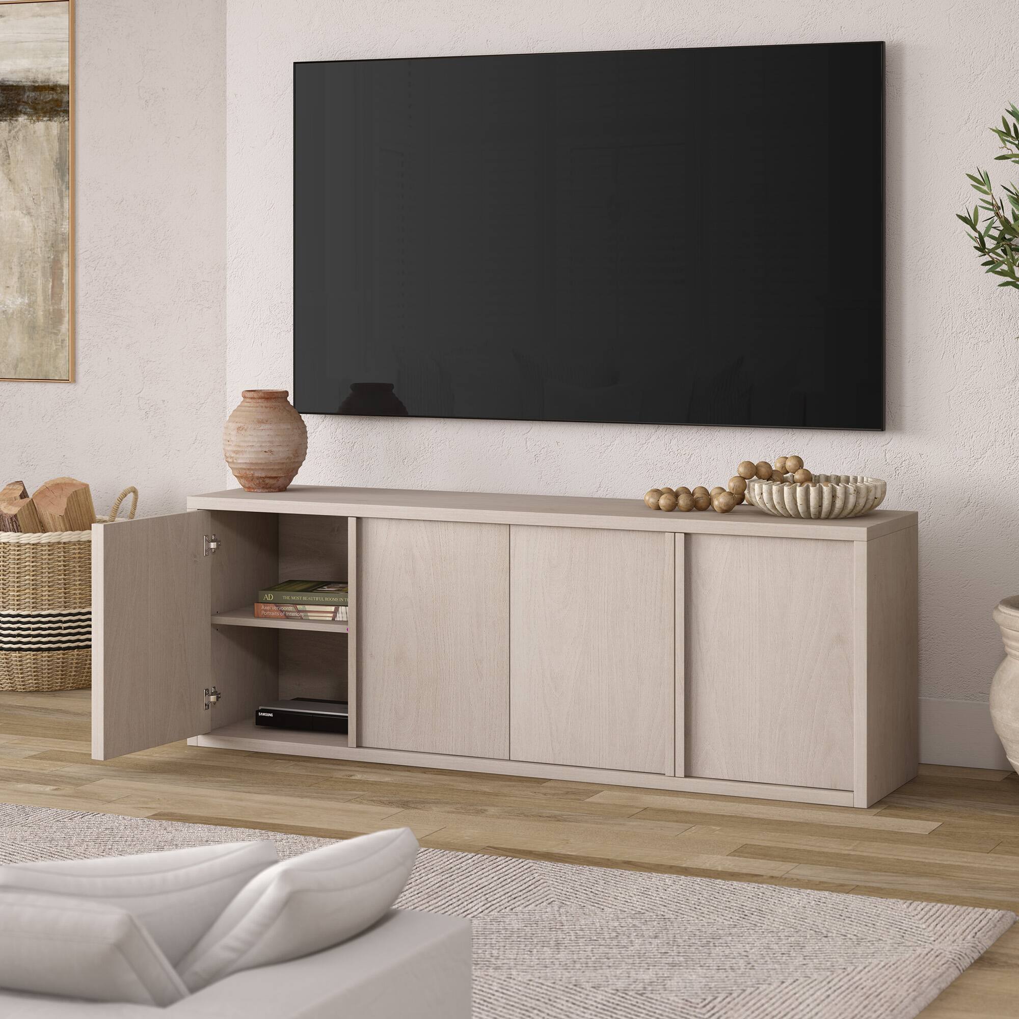 Alt View 4. Hudson&Canal - Savin Rectangular TV Stand for TV's up to 75" in Alder White - Alder White.