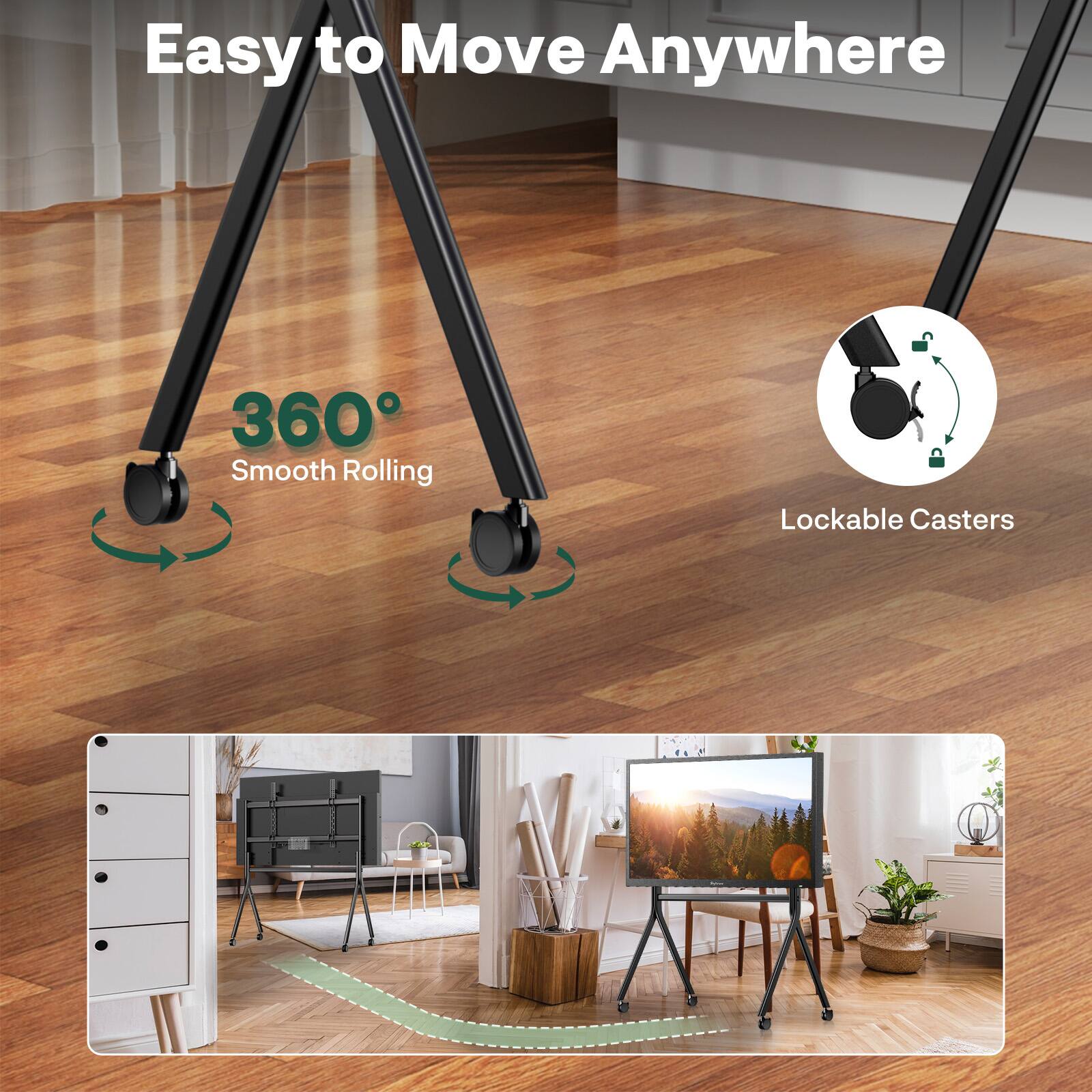 Easy to Move Anywhere

360° Smooth Rolling

Lockable Casters