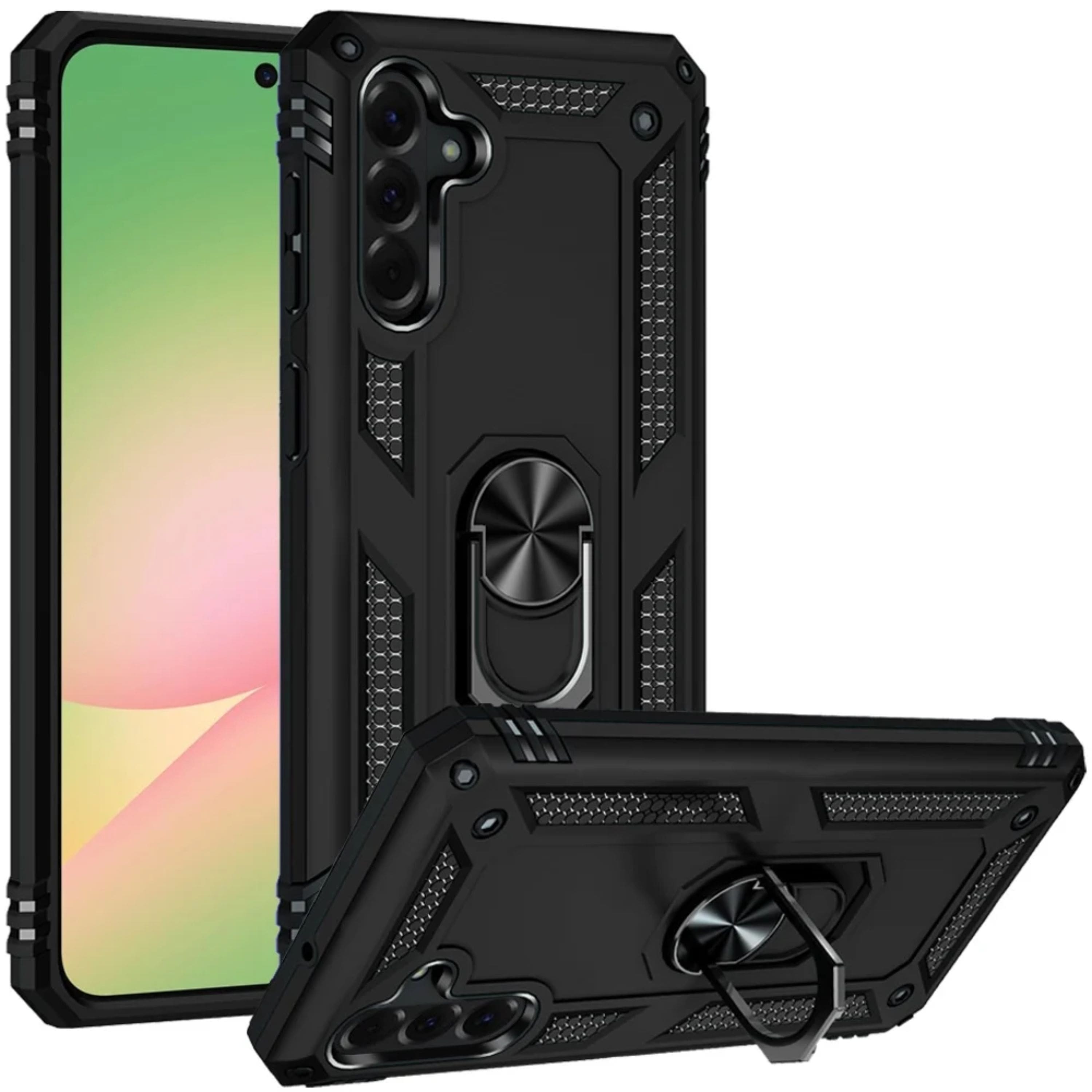 Kitcheniva - Metal Ring Kickstand Hybrid Phone Case With Tempered Glass For Samsung Galaxy A57 5G - Black