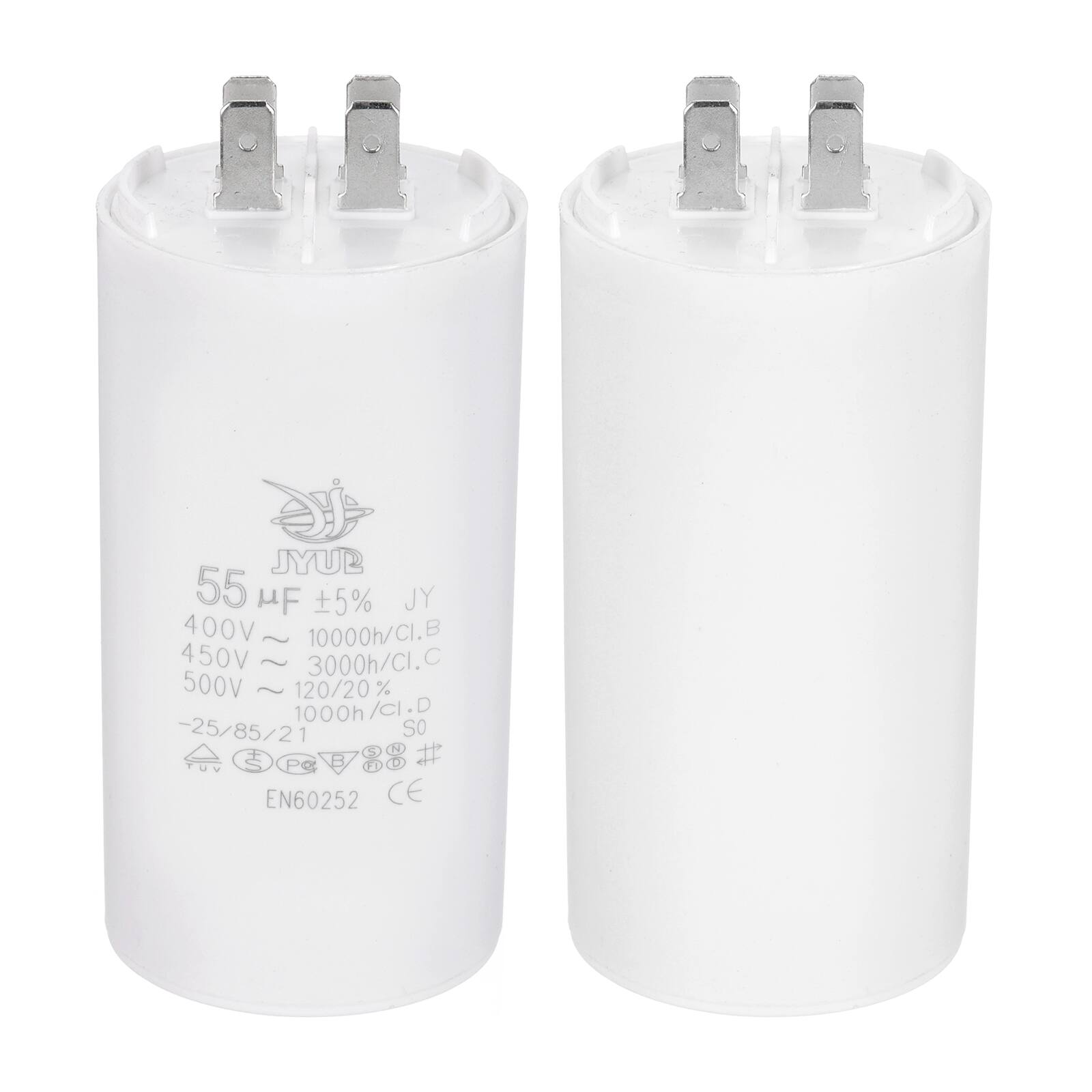 JYUP  
55 µF ±5%  
JY  
400V ~ 10000h/CI.B  
450V ~ 3000h/CI.C  
500V ~ 120/20% 1000h/CI.D  
-25/85/21  
SO  
#  
EN60252 CE