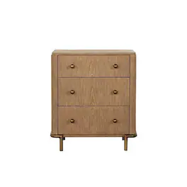 Manhattan Lane - Hiz 29 Inch 3 Drawer Nightstand with Dual USB Ports, Brass Legs - Brown, Brass