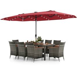 Mondawe - 11 Pieces Patio Dining Set with 15 Feet Double-Sided Patio Umbrella Base Included - Wine