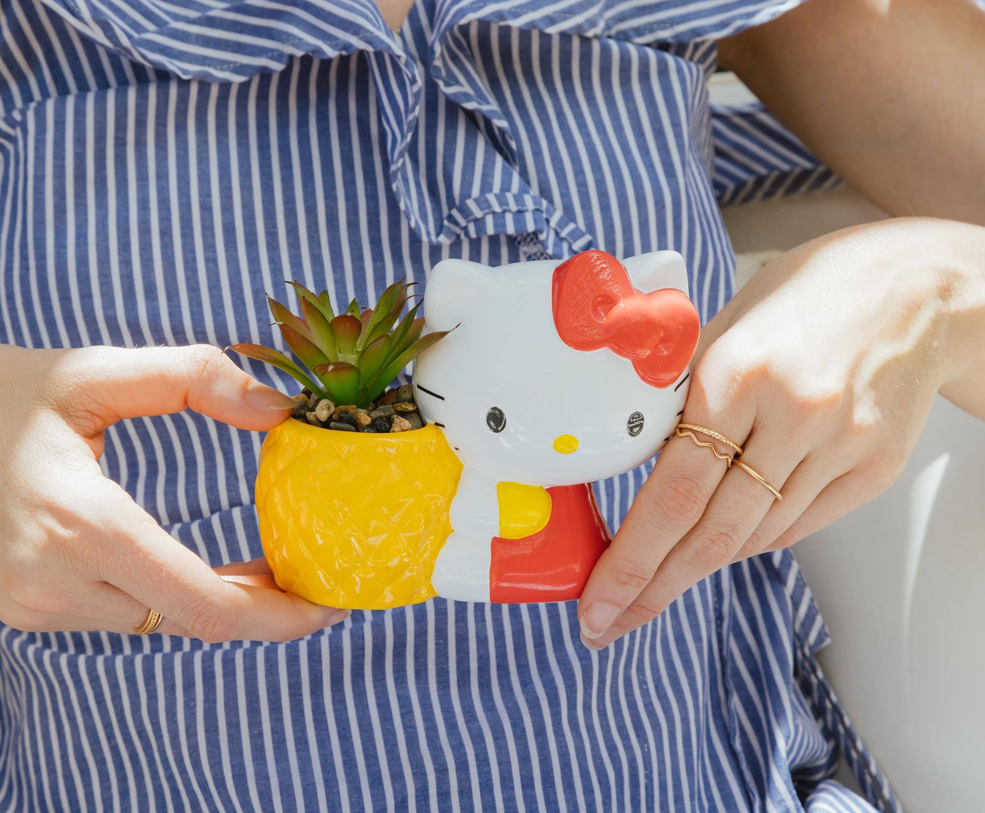 Alt View 2. Hello Kitty - Sanrio Hello Kitty Pineapple Ceramic Mini Planter With Artificial Succulent - Yellow.
