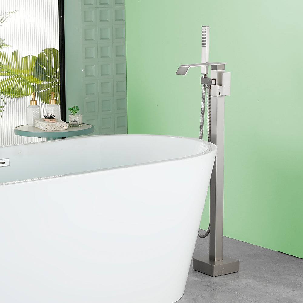 Alt View 1. Boyel Living - Brushed Bathtub Faucet Dual Function 360 Degrees Rotatable 1.5m SUS304 Hose Independent Handles - Brushed Nickel.