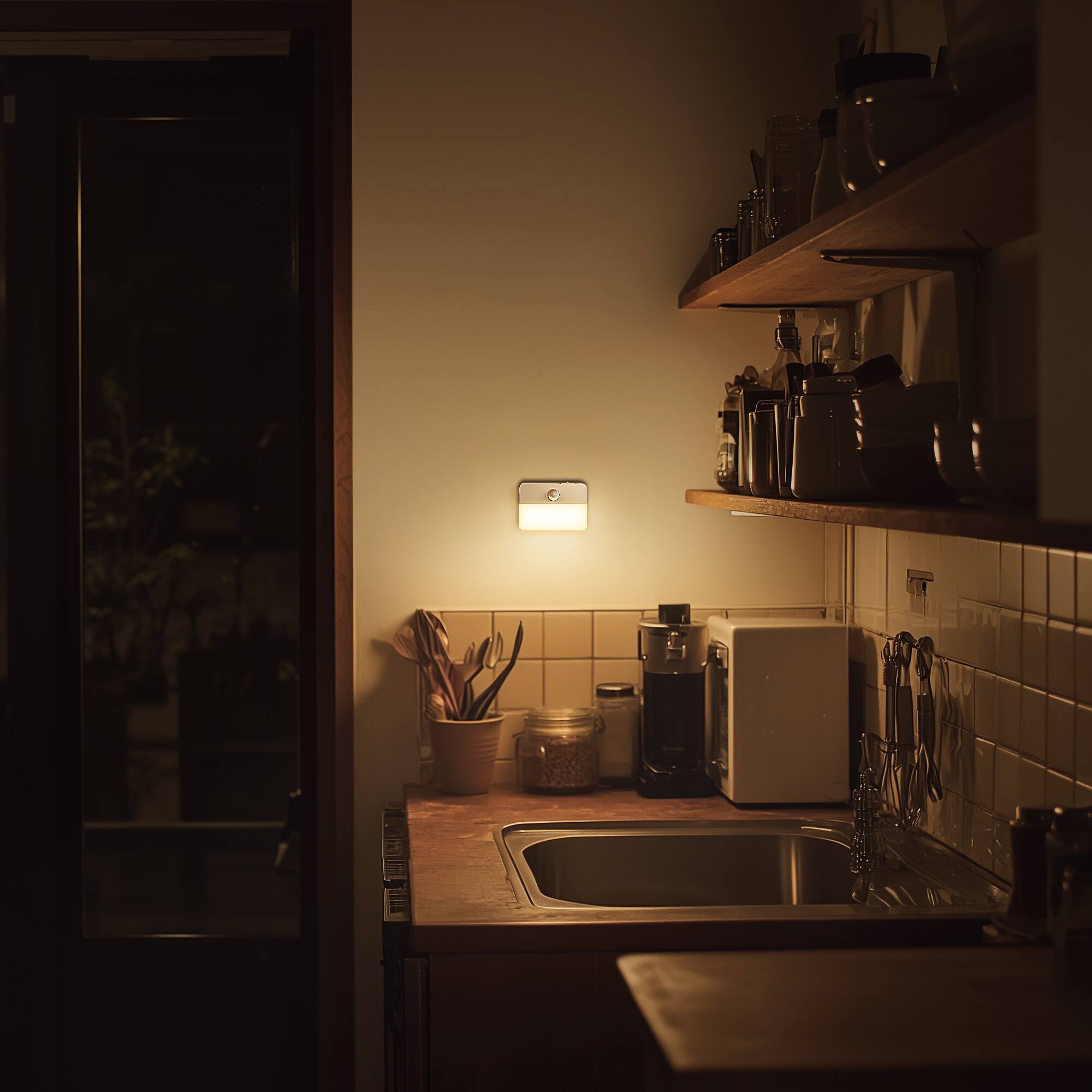 Back. Jandcase - JANDCASE 4-Pack 0.6W Battery Operated Motion Sensor Night Light, 3000K Warm Glow, Square Design,, ON/OFF/AUTO - White.