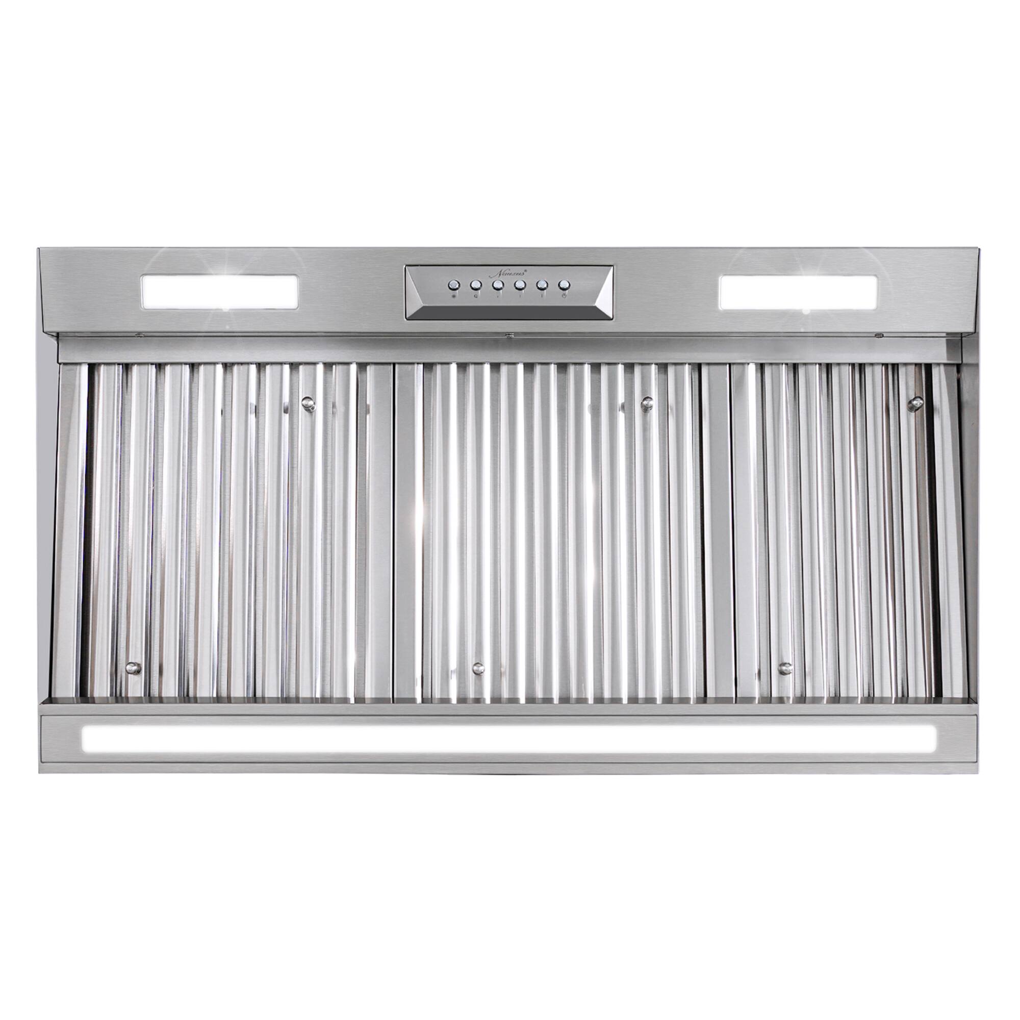 Angle. Akicon - Akicon 36 in. 600 CFM Ducted Range Hood Insert with 4 Speed, 3 LED Lights and Heat Sensor Auto Speed - Stainless steel.