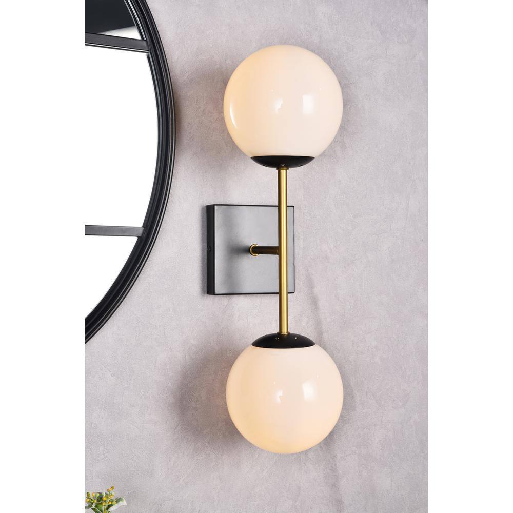Angle. Living District - Neri 2 lights black and brass and white glass wall sconce - Black And Brass And White.